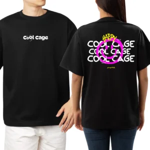CoolCage Premium Cotton Black Oversized Happy Drippy T-shirt