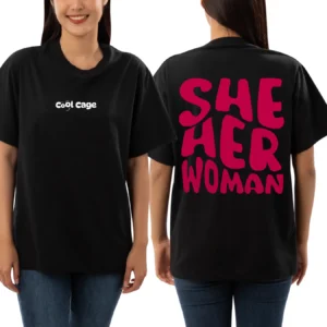 CoolCage Premium Cotton Black Oversized She Her Woman T-shirt