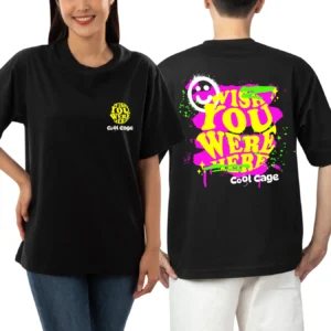 CoolCage Premium Cotton Black Oversized Wish You Were Here T-shirt