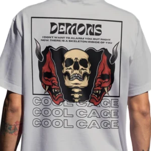 Coolcage Demon Skull Unisex Oversized Grey Tshirt