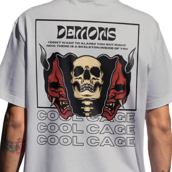 CoolCage Demon Skull Unisex Oversized T-shirt (11) Coolcage Demon Skull Unisex Oversized Grey Tshirt