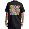 Coolcage Great Things Await Unisex Oversized Black Tshirt