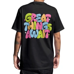 Coolcage Great Things Await Unisex Oversized Black Tshirt