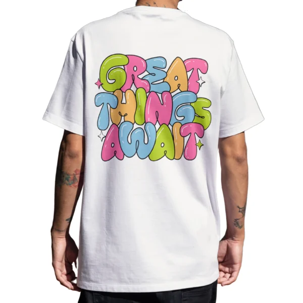 Coolcage Great Things await unisex Oversized Tshirt (5) Coolcage Great Things Await Unisex Oversized White Tshirt
