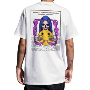 Coolcage Skull Wizard X Smile Unisex Oversized White Tshirt